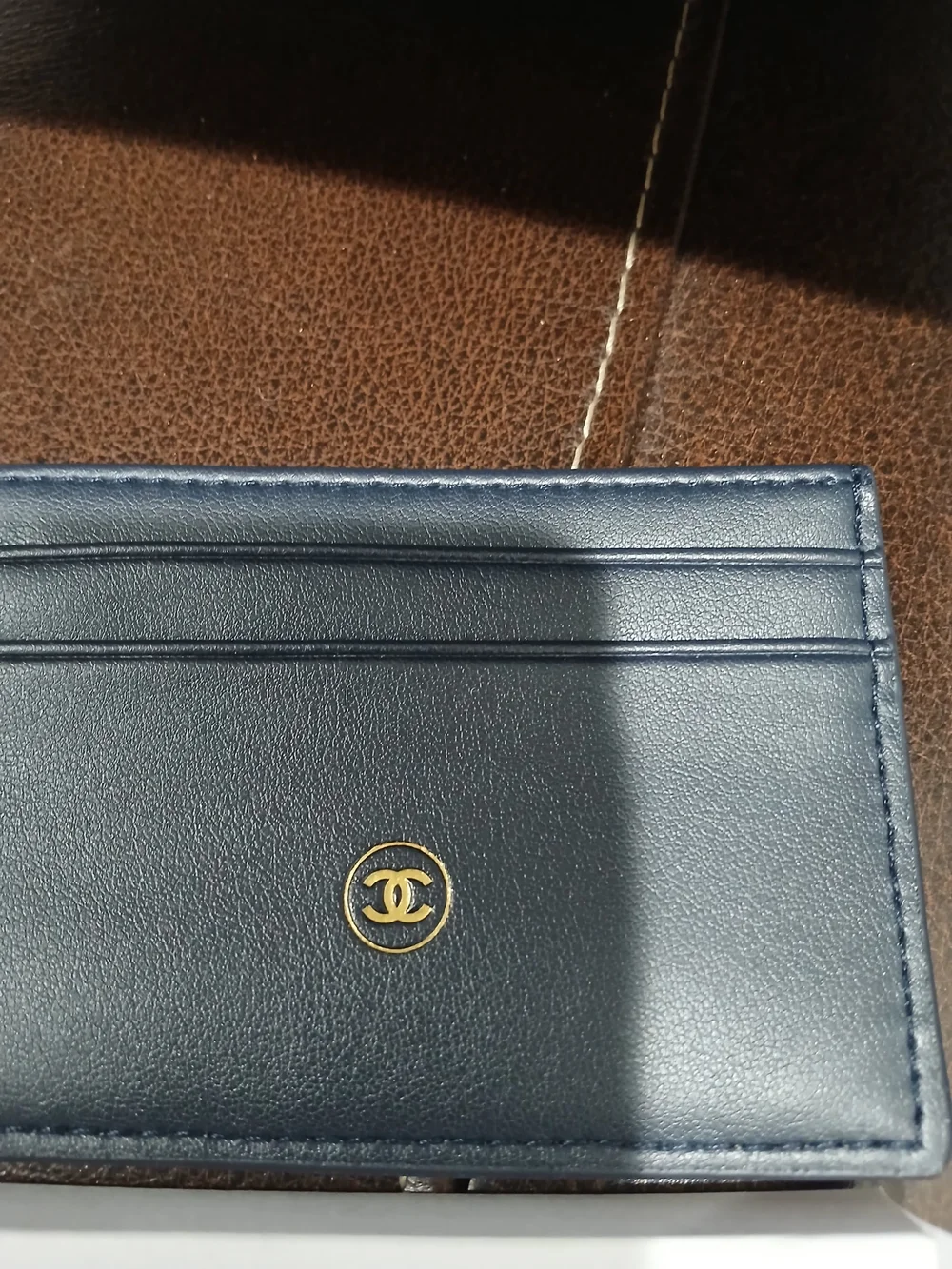 CHANEL Bleu de Chanel Navy Card & Key Holder with Gold Logo